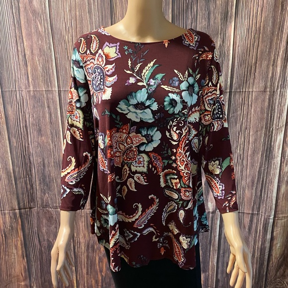 Chico’s size 2 large NWT burgundy maroon purple multi colored floral boho - Picture 15 of 16
